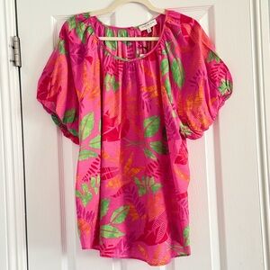 Skies Are Blue Curvy Vibrant Pink Floral Blouse 1X